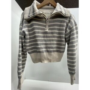 Women's Sage + Stone Striped Gray and White cropped Sweater